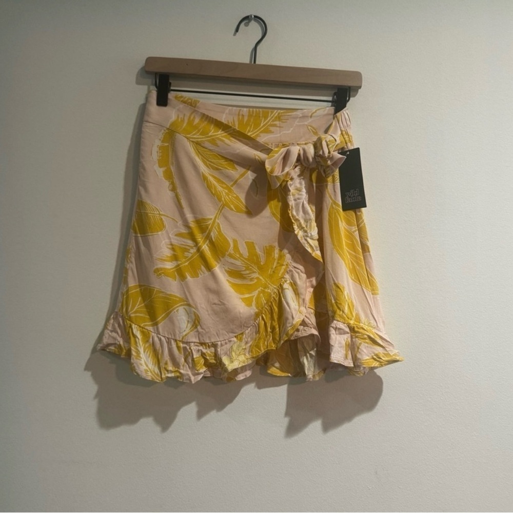 Wild Fable Pink Yellow Floral Wrap Ruffle Mini Skirt NWT Small
